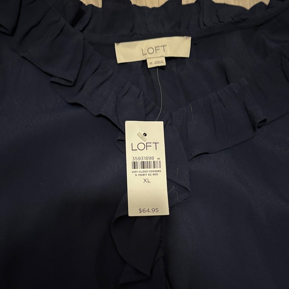 LOFT Midnight Blue Ruffle Blouse - Picture 2 of 4